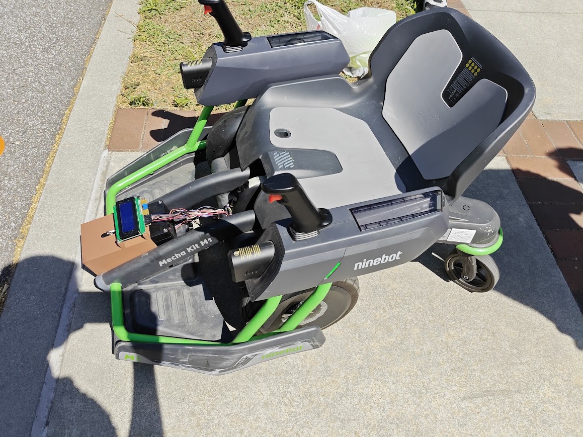 Instrumented Ninebot Model S and Mecha Kit with the custom electronics and LCD mount installed
